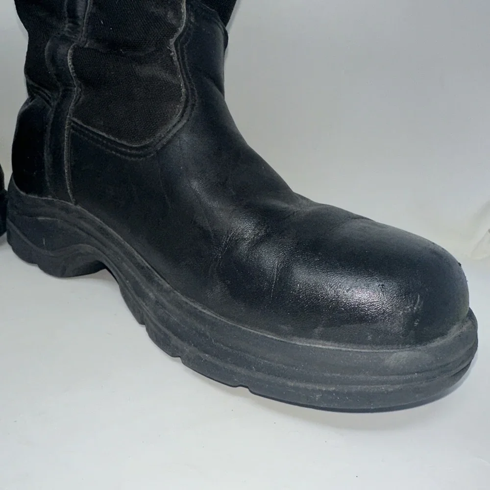 Thorogood USA Mens 9 Black Leather Canvas Pull On Safety Toe Work Boots Roper